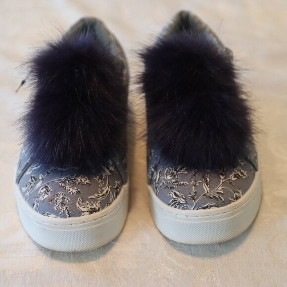 Sam Edelman Leya Sneaker  Pom Pom Slip on Sneakers Blue Denim Floral Size 9 - Picture 1 of 14